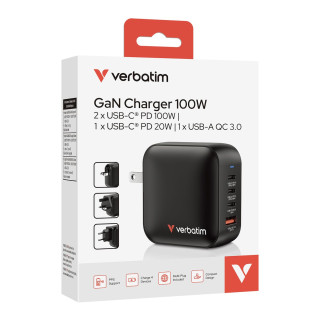 VERBATIM MINIGANCHARGER 100W 4 PORT US PLUG WITH EUUK ADAP